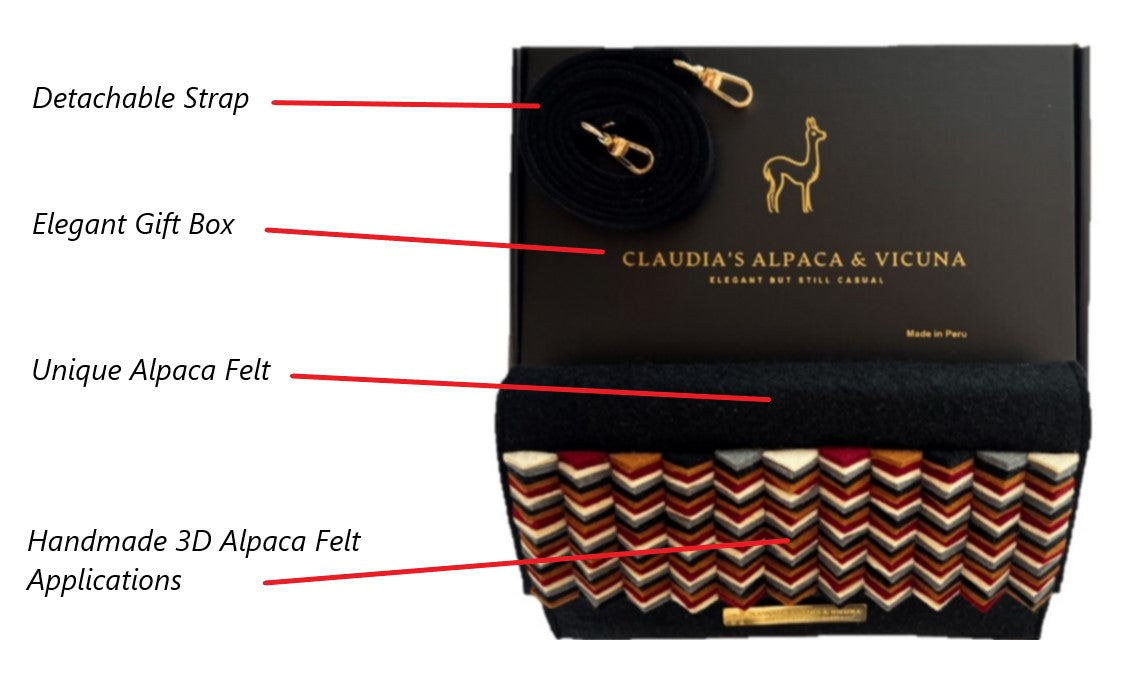 Elegant Clutch Purse, Crossbody Bag, elegant Alpaca felt material.