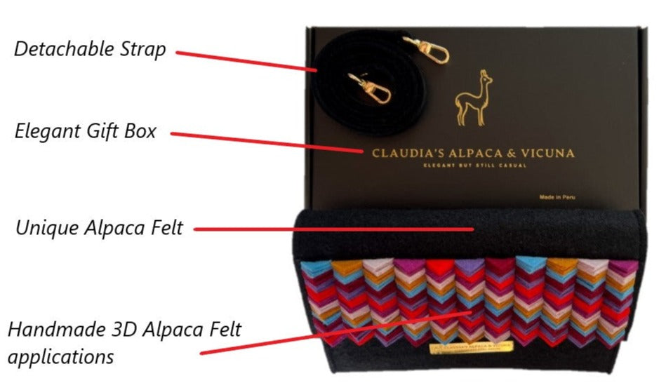 Elegant Clutch Purse, Crossbody Bag, elegant Alpaca felt material.