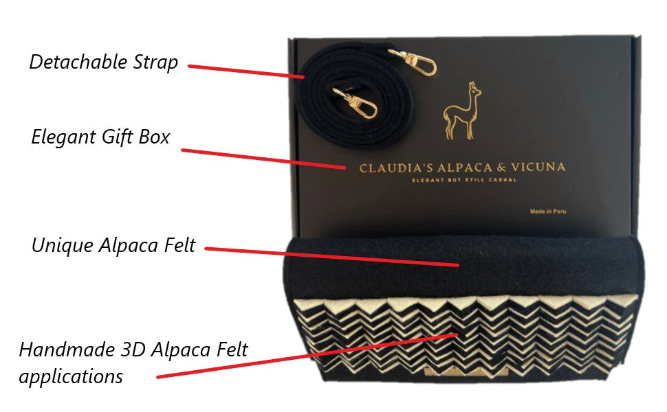 Elegant Clutch Purse, Crossbody Bag, elegant Alpaca felt material.