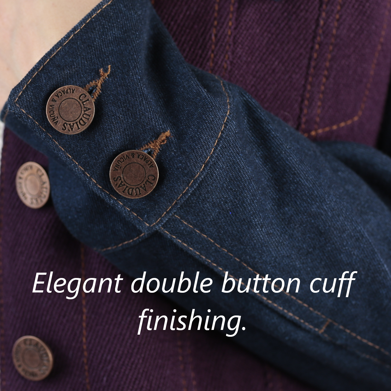 Denim jacket for women with elegant alpaca fabric application.