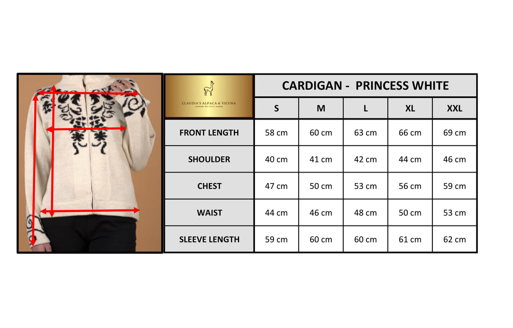 Alpaca Cardigan Sweater for Women, Zippered. (Princess White) - Claudia's Alpaca & Vicuna