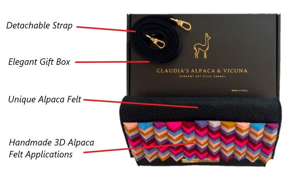 Elegant Clutch Purse, Crossbody Bag, elegant Alpaca felt material.